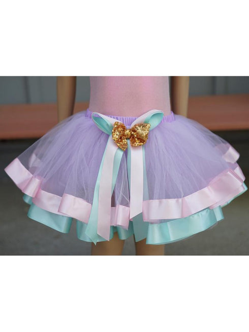 Girls Lavender Aqua Gold Sequin Bow Accent Tutu Skirt 9M-8 - SophiasStyle.com